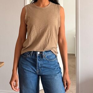 Brand New James Perse Relaxed Cotton Muscle Tank in Warm Cashew